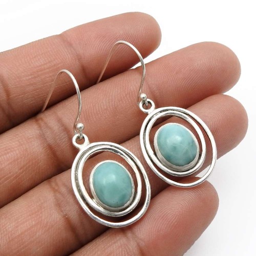 Larimar Gemstone Jewelry 925 Fine Sterling Silver Earrings A41