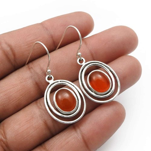 Carnelian Gemstone Earrings 925 Solid Sterling Silver Jewelry K41