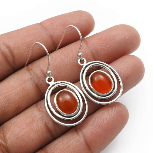 Carnelian Gemstone Jewelry 925 Solid Sterling Silver Earrings M41