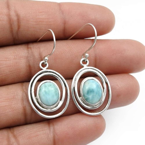 Larimar Gemstone Jewelry 925 Solid Sterling Silver Earrings C41