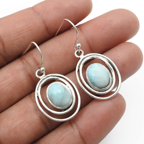 Anniversary Gift 925 Sterling Silver Jewelry Larimar Gemstone Earrings E41