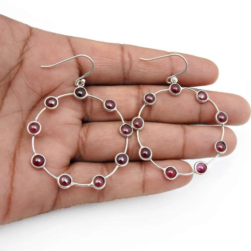 Garnet Gemstone Earrings 925 Sterling Silver HANDMADE Jewelry V41