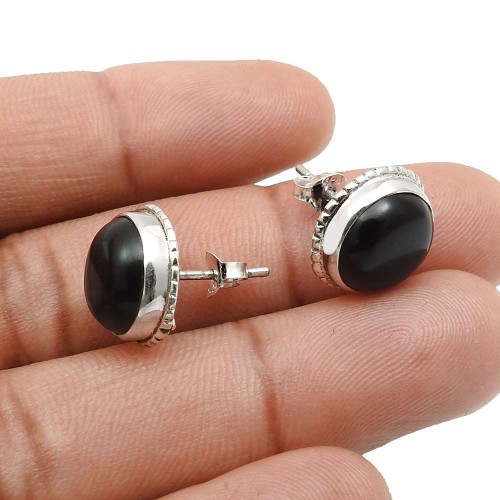 HANDMADE 925 Sterling Silver Jewelry Onyx Gemstone Stud Earrings E7