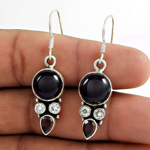 925 Sterling Silver Jewellery Charming CZ, Amethyst, Red Sun Stone Gemstone Earrings