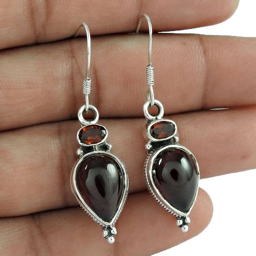 925 Sterling Silver Vintage Jewellery Beautiful Garnet Gemstone Earrings Wholesaler India