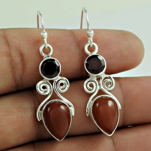 Huge Modern Style !! Carnelian, Garnet Gemstone Sterling Silver Earrings Jewellery Hersteller