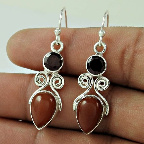 Pretty !! Carnelian, Garnet Gemstone Sterling Silver Earrings Jewellery Supplier