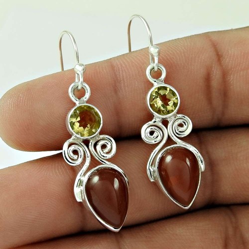 925 Sterling Silver Jewellery Charming Carnelian, Citrine Gemstone Earrings