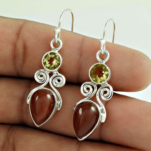 Big Awesome !! Carnelian, Citrine Gemstone Sterling Silver Earrings Jewellery Wholesaler India