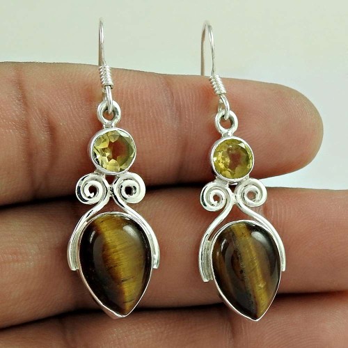 925 Sterling Silver Jewellery Fashion Tiger Eye, Citrine Gemstone Earrings