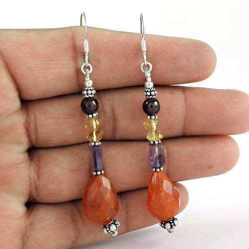 Natural! 925 Sterling Silver Carnelian, Amethyst, Citrine, garnet Earrings Fabricante