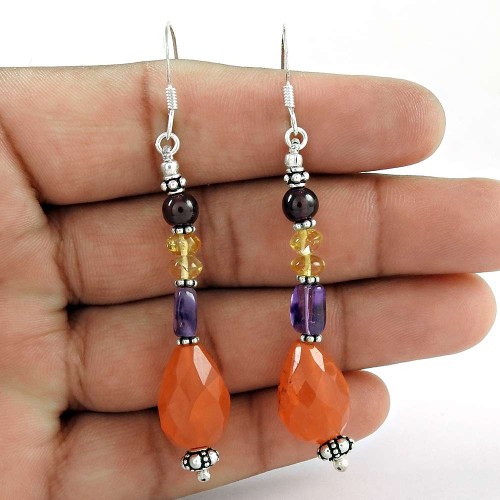 Gorgeous! 925 Sterling Silver Carnelian, Amethyst, Citrine, garnet Earrings De gros