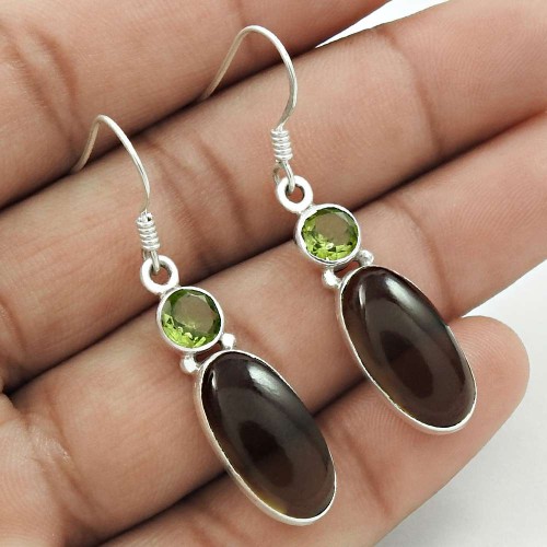 Large Stunning !! Smoky Quartz, Peridot Gemstone Sterling Silver Earrings Jewellery Großhandel