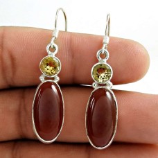 Very Delicate !! Red Onyx, Citrine Gemstone Sterling Silver Earrings Jewellery Exporter