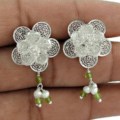 Easeful Pearl, Prehnite Gemstone 925 Sterling Silver Earrings Wholesaling