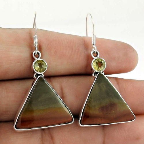 925 Sterling Silver Vintage Jewellery Beautiful Rhyolite, Citrine Gemstone Earrings