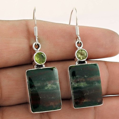 Sterling Silver Fashion Jewellery Charming Ocean jasper, Peridot Gemstone Earrings