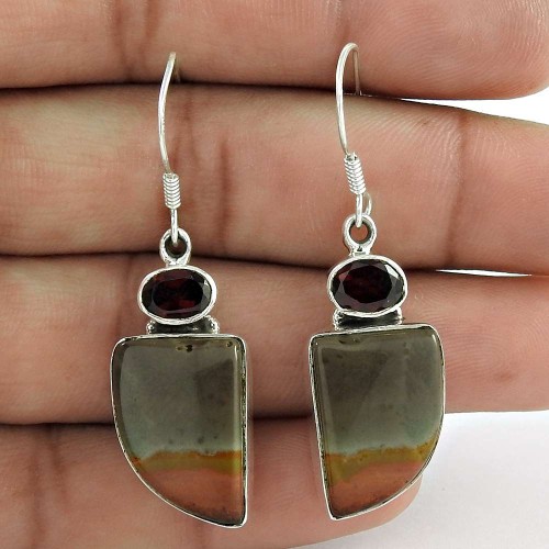 Sterling Silver Jewellery High Polish Rhyolite, Citrine Gemstone Earrings