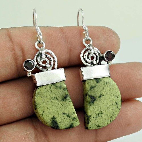 925 Silver Jewellery High Polish Canadian Jade, Garnet Gemstone Earrings