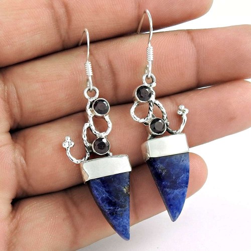 High Work Quality !! 925 Sterling Silver Sodalite, Garnet Earrings Grossiste