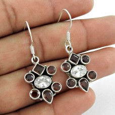 925 Silver Jewellery Traditional Garnet, White CZ Gemstone Earrings