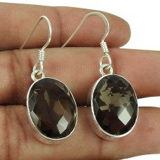 925 Silver Jewellery Ethnic Smoky Quartz Gemstone Earrings