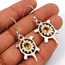 Turtle Earring Citrine Gemstone 925 Sterling Silver Ethnic Jewelry W21