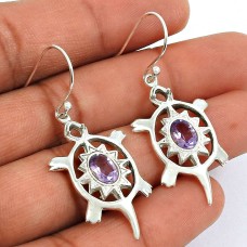 Turtle Design Earring Amethyst Gemstone 925 Sterling Silver Tribal Jewelry Z21