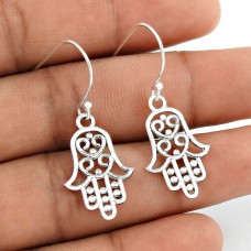 Very Light Solid 925 Sterling Silver Hamsa Earrings Jewellery Al por mayor