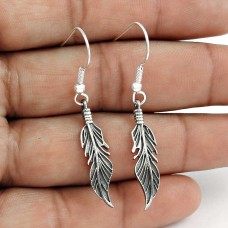 Well Favoured Oxidised Sterling Silver Leaf Earrings 925 Sterling Silver Jewellery