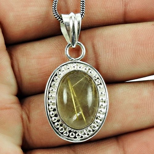 Big Natural!! 925 Sterling Silver Golden Rutile Pendant