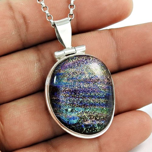 Sterling Silver Jewellery High Polish Dico Glass Gemstone Pendant Großhandel