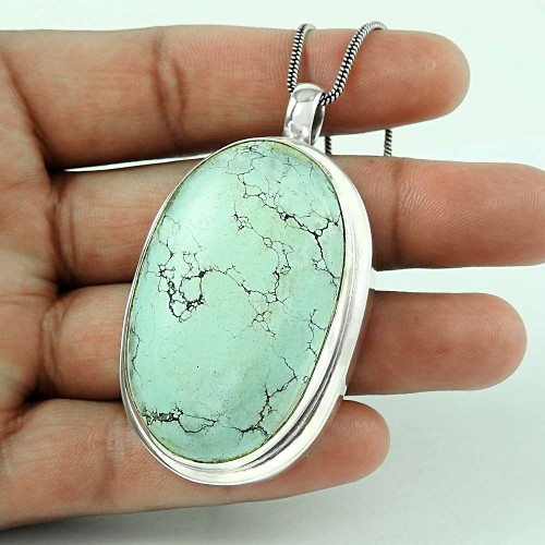 Party Wear 925 Sterling Silver Turquoise Gemstone Pendant Jewellery