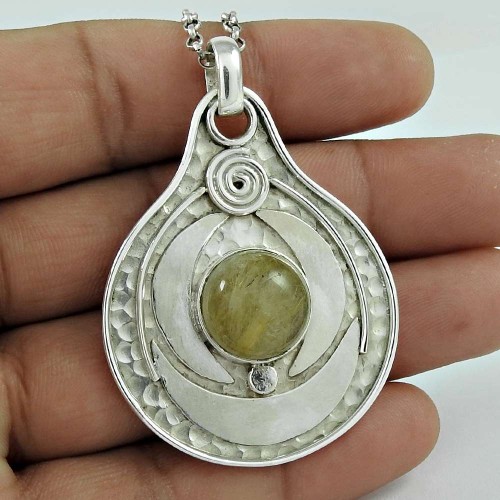 925 Sterling Silver Jewellery Rare Golden Rutile Gemstone Pendant Al por mayor