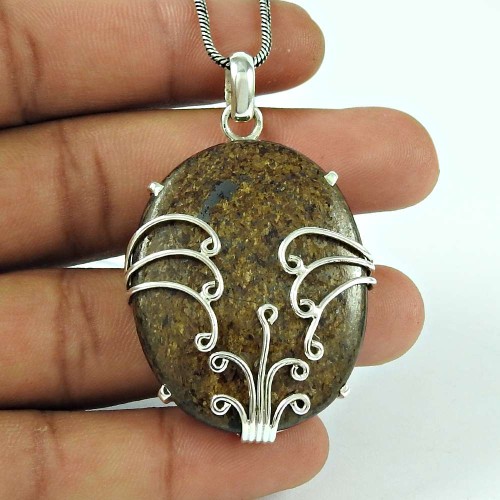 Sightly Bronzite Gemstone 925 Sterling Silver Pendant Jewellery