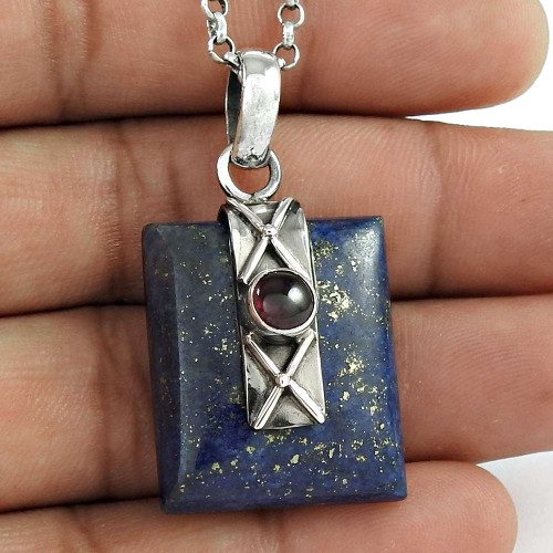 925 Silver Jewellery Ethnic Lapis, Garnet Gemstone Pendant Wholesaler