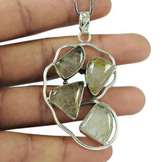 Beautiful Golden Rutile Gemstone 925 Sterling Silver Pendant Jewellery