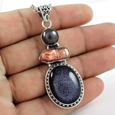 Indian Sterling Silver Jewellery Fashion Blue Sun Stone, Freshwater Pearl Gemstone Pendant Hersteller