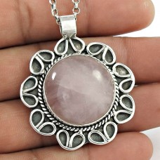 sterling silver fashion Jewellery Trendy Rose Quartz Gemstone Pendant