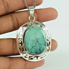 Natural Turquoise Gemstone 925 Sterling Silver Filigree Pendant Jewellery