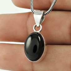 Natural Black Onyx Gemstone Silver Pendant Handmade Jewellery Gift B1