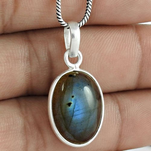 Stunning 925 Sterling Silver Labradorite Gemstone Charm Pendant Jewelry