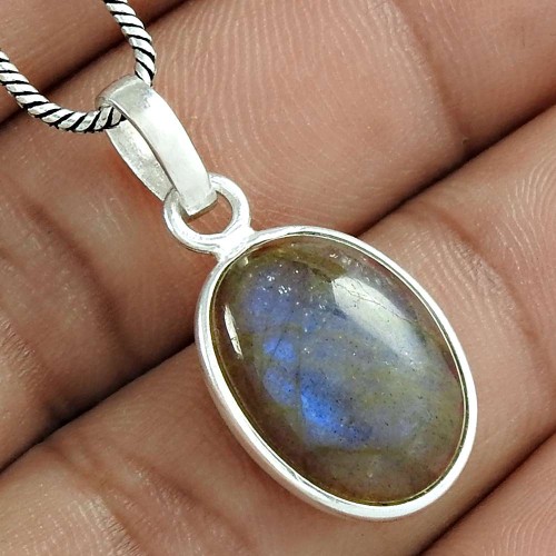 Fashion 925 Sterling Silver Labradorite Gemstone Charm Pendant Jewellery