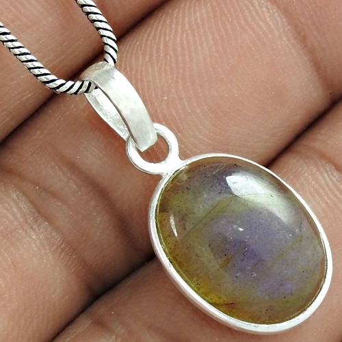 Pretty 925 Sterling Silver Labradorite Gemstone Pendant Man Fashion Jewellery