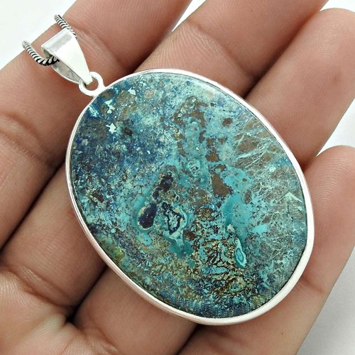 Women Gift 925 Sterling Silver Jewelry Azurite Gemstone Pendant FF85