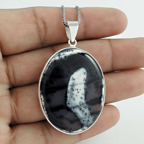 Women Gift 925 Sterling Silver Jewelry Dendrite Opal Gemstone Pendant RS30