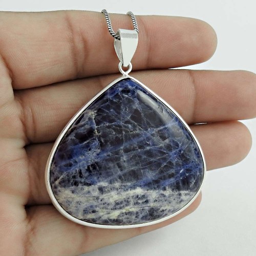 Sodalite Gemstone Pendant 925 Sterling Silver HANDMADE Jewelry B1