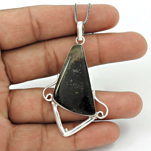 Black Rutile Gemstone Pendant 925 Sterling Silver Stylish Jewelry PN54