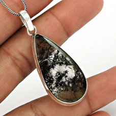 Black Rutile Gemstone Pendant 925 Sterling Silver Traditional Jewelry PN93