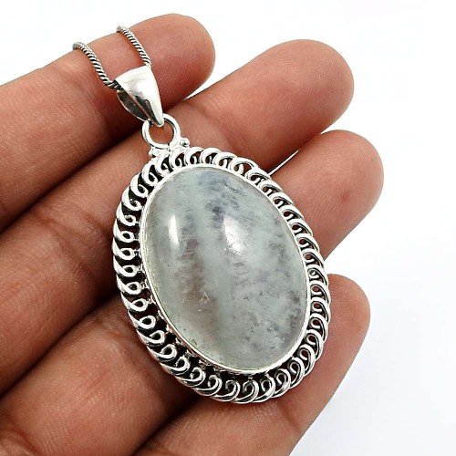 Oval Shape Aquamarine Gemstone Jewelry 925 Solid Sterling Silver Pendant F19